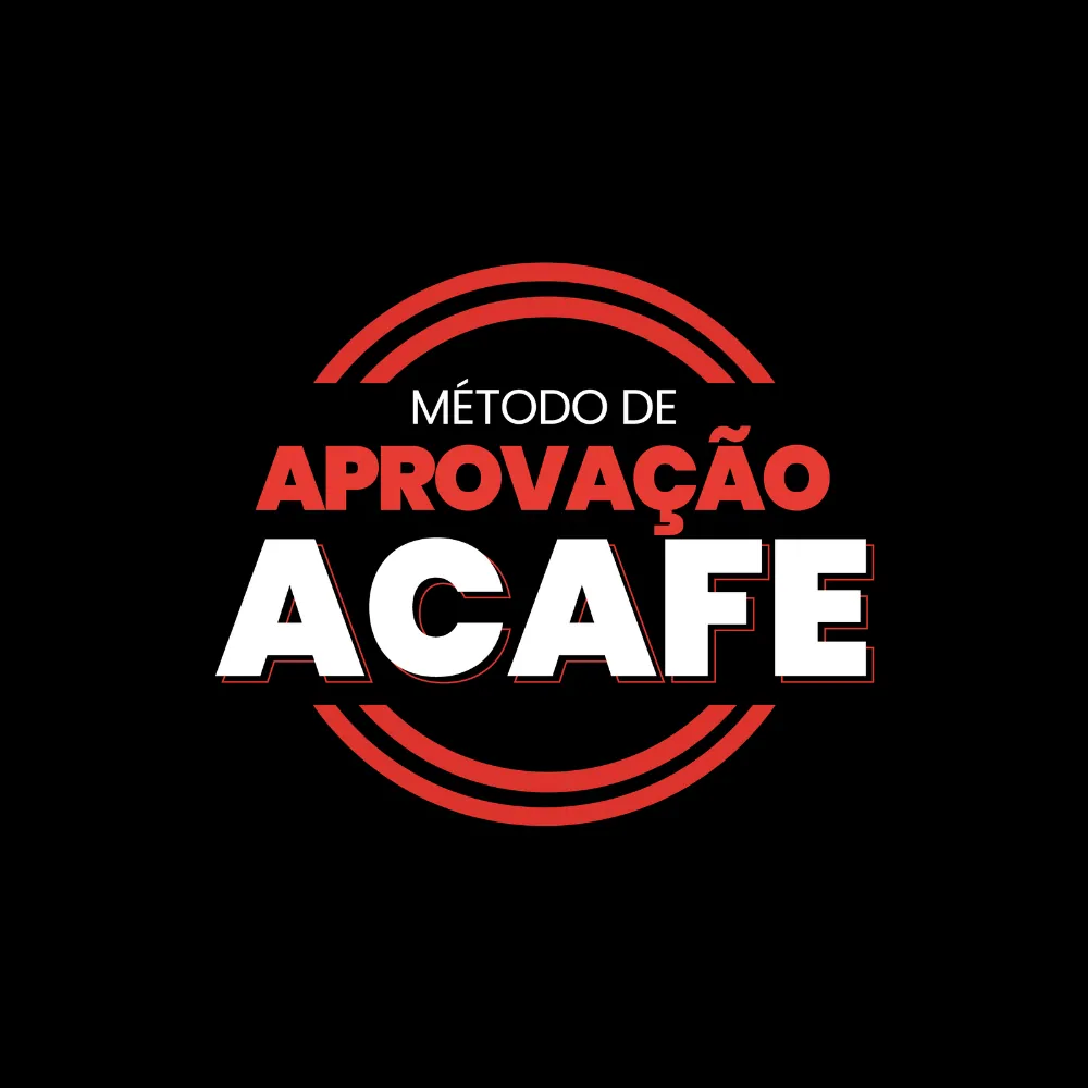 Método de Aprovação ACAFE, marca em vermelho e branco sobre fundo preto